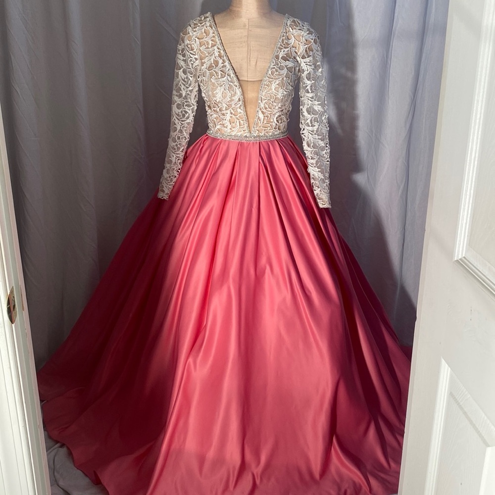 Angela & Alison Size 4 White + Pink Ball Gown